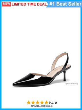 Women's Faux Leather Slingback Kitten Heel Pointed Toe Pumps